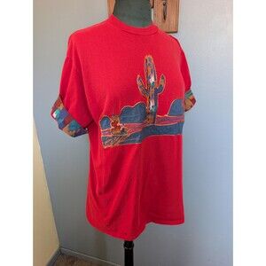 Vintage Painted Western Shirt, 80s - 90s Southwestern Red Tshirt